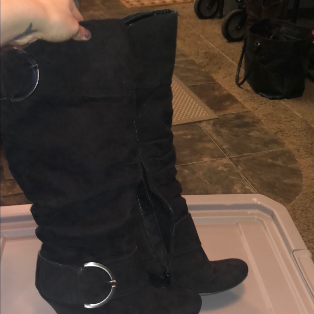 Black calf high boots